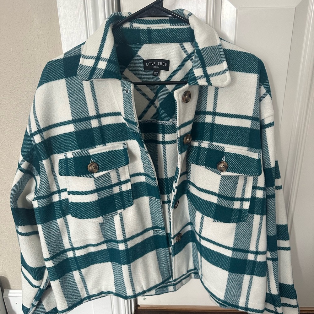 Love Tree Green and White Plaid Jacket